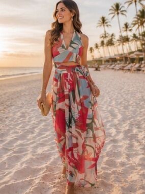 PatBO Rio Bustier Palazzo Set Floral Chiffon Resort Luxe Size S
